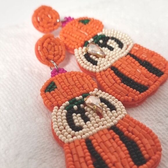 PUMPKIN STACK beaded rhinestone fall autumn earrings - Picture 5 of 9